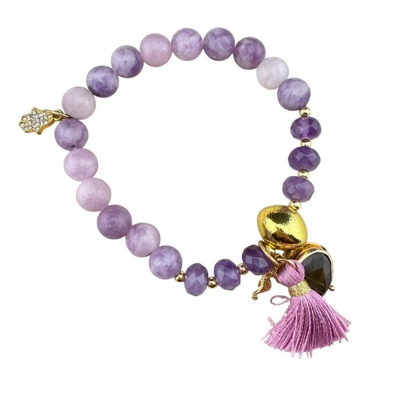 Carroll Dorsey Walker Purple Gemstone Bracelet With Gold-Tone Accent & Tassel Ch - Picture 1 of 6